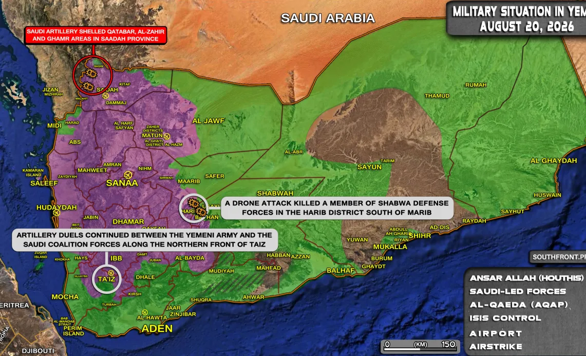 Mapa de la guerra en Yemen el 20 de agosto de 2026