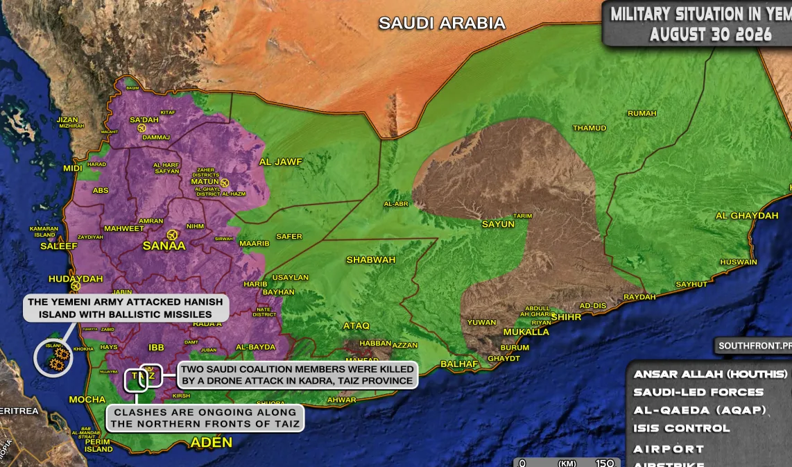 Mapa de la guerra en Yemen el 30 de agosto de 2026