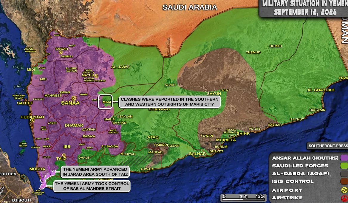 Mapa de la guerra en Yemen el 12 de septiembre de 2026