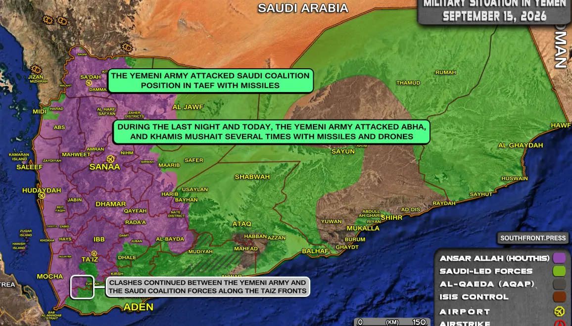 Mapa de la guerra en Yemen el 15 de septiembre de 2026